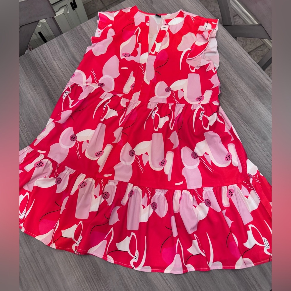 SHEIN Red and White A-Line Flowy Dress